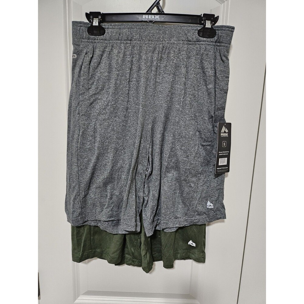 NWT RBX Men's Training Shorts 2-Pack Heather Gray & Green, Size Small, New w/Tag